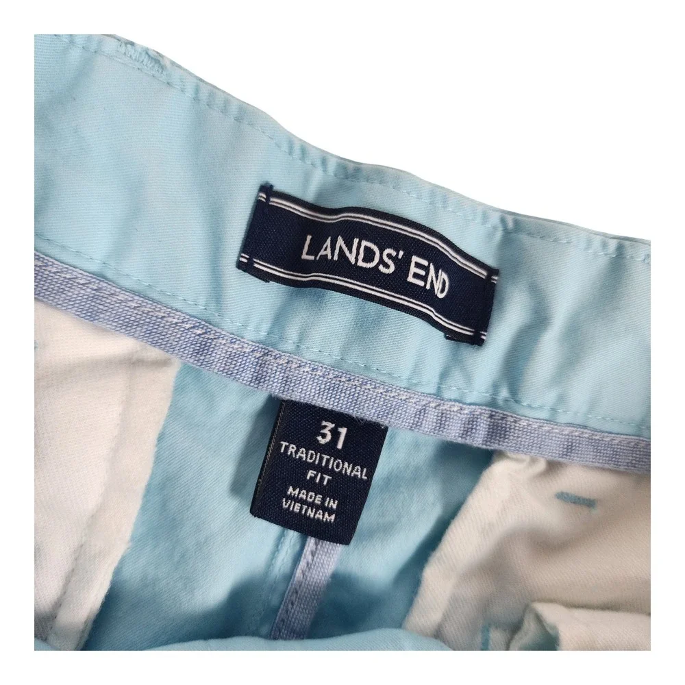 Lands End Mens 31 Traditional Fit Chino Shorts Light Blue Stretch Cotton 9